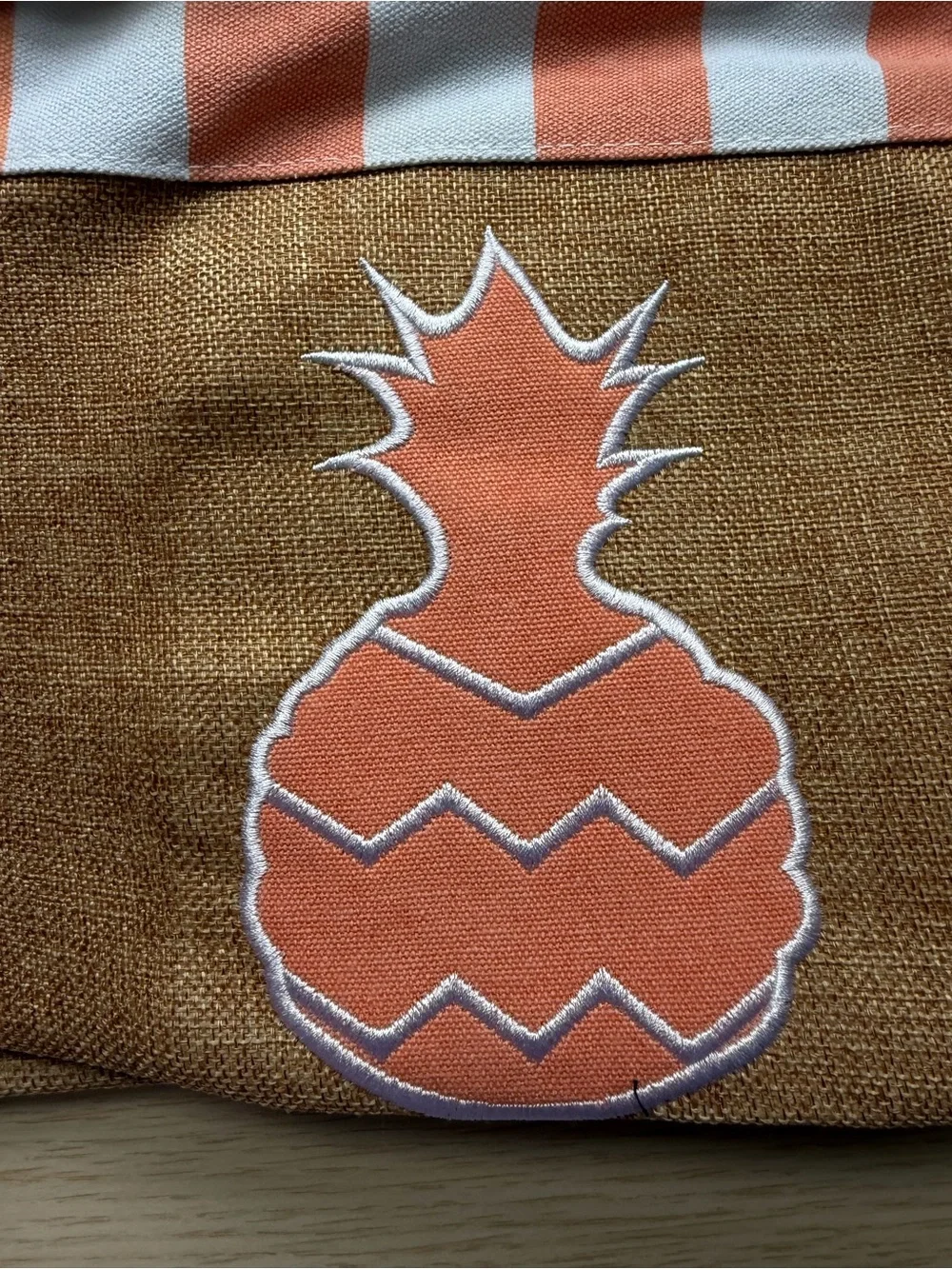 Striped Orange & White Pineapple Tote Bag with Rope Handles